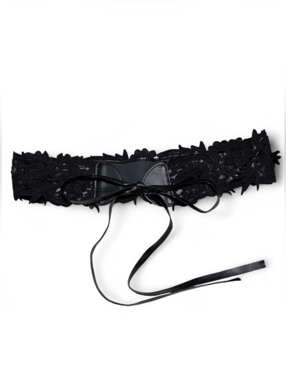 Plus Size Black Floral Lace Faux Leather Tie Waist Belt Gothic Coquette
